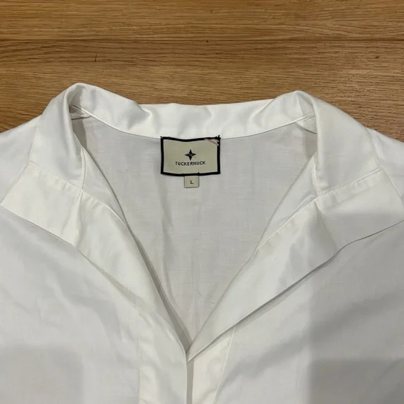 TUCKERNUCK Womens Blanc Willow Blouse White Sz Large Pearl Classic Neutral - Picture 8 of 9